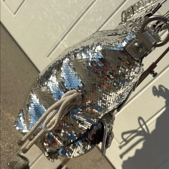 Coach Poppy silver Sequins Spotlight Handbag bag charm RARE Limited Edition Y2K